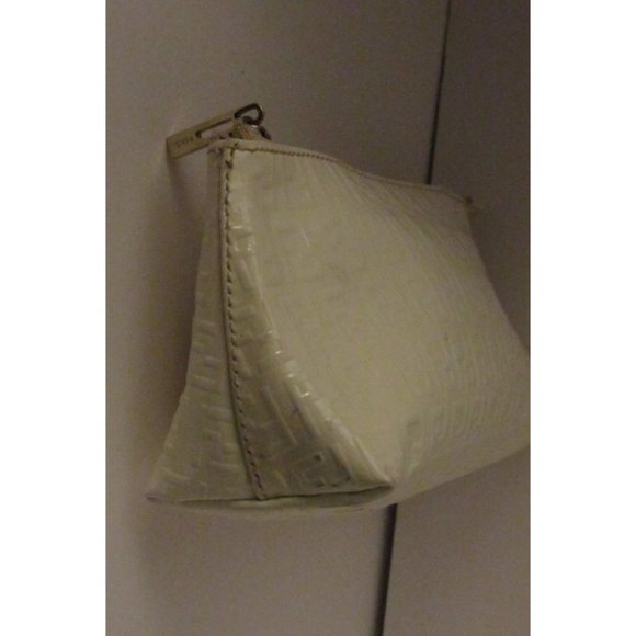 Fendi White F Embossed Print Zucchino Cosmetic Bag - Picture 7 of 12